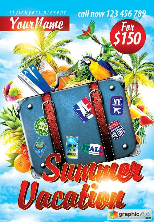Summer Vacation PSD Flyer Template + Facebook Cover