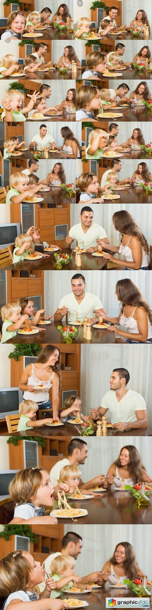 Family eating spaghetti