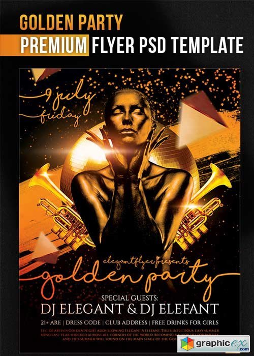 Golden Party V10 Flyer PSD Template + Facebook Cover