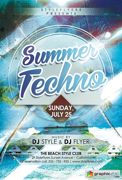Summer Techno PSD Flyer Template + Facebook Cover
