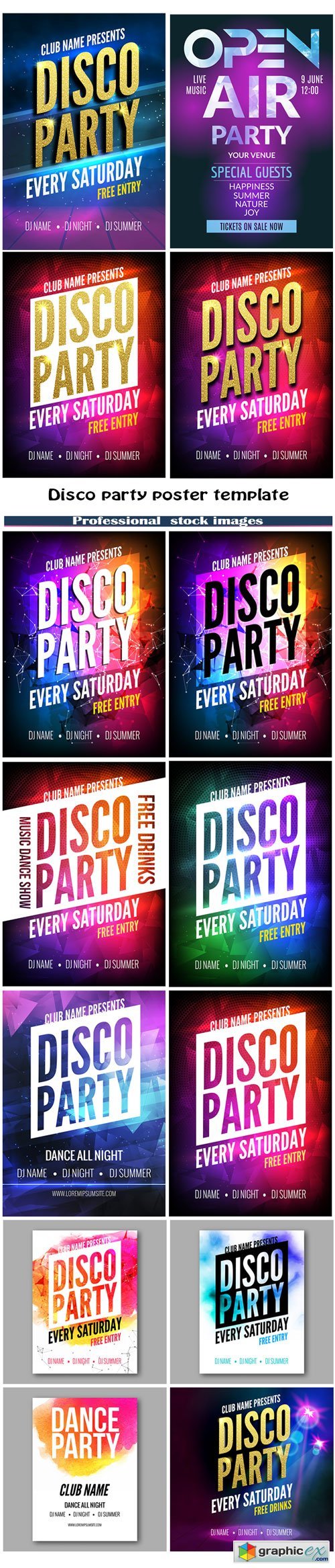Disco party poster template