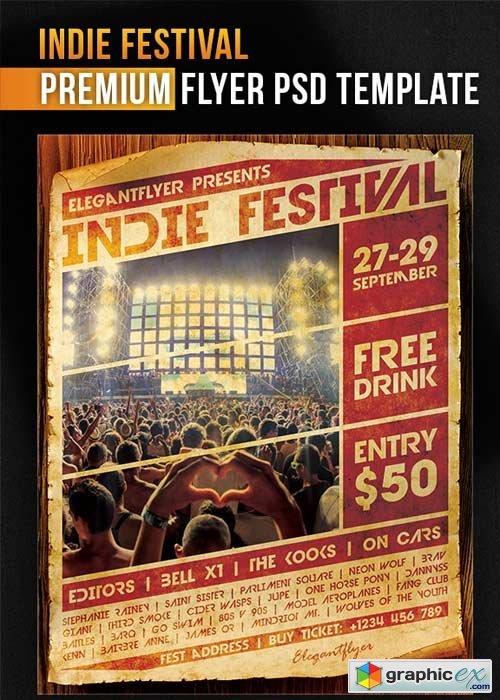 Indie Festival V1 Flyer PSD Template + Facebook Cover