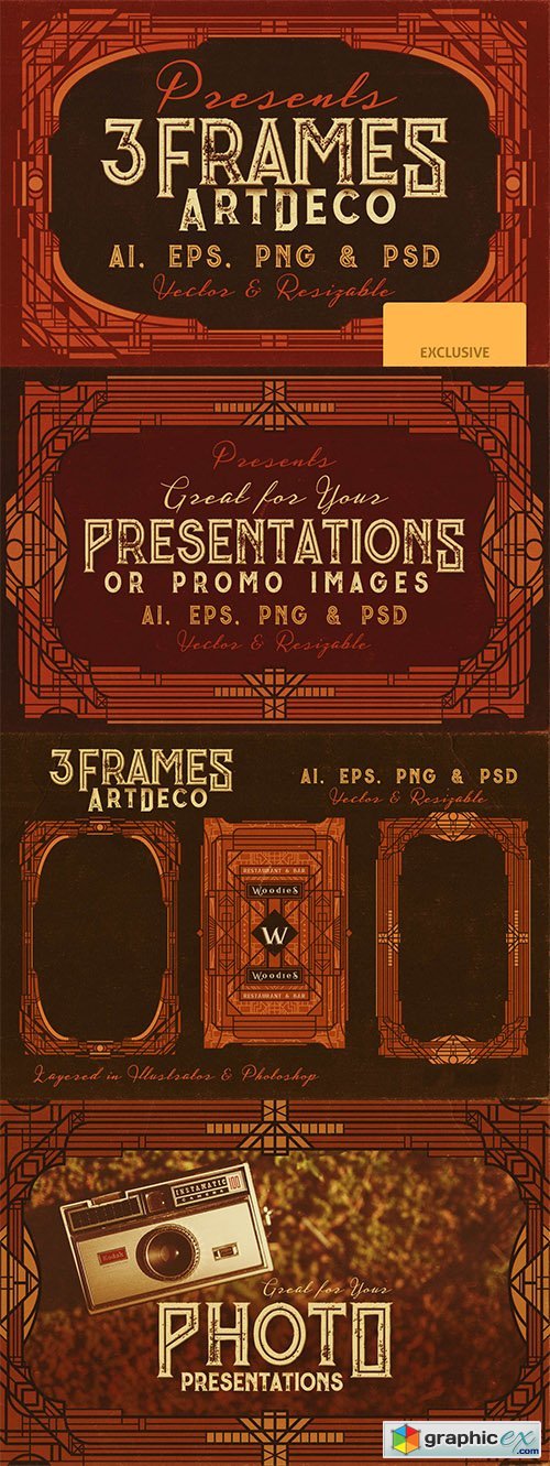 3 Retro/Vintage ArtDeco Style Frames
