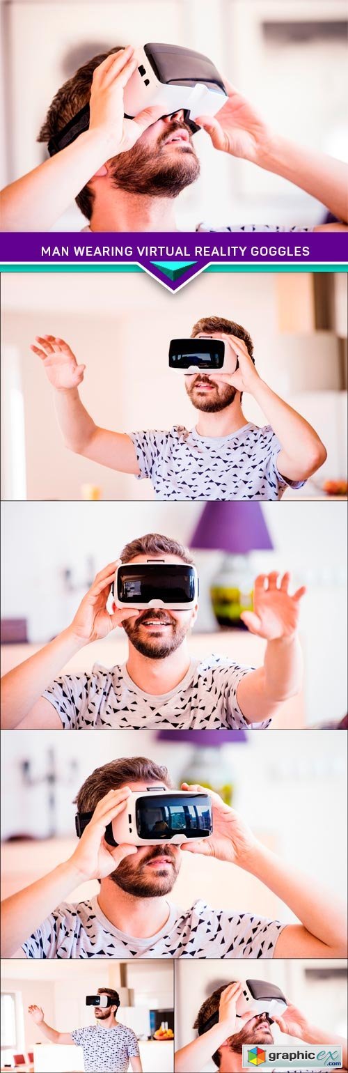 Man wearing virtual reality goggles 5x JPEG