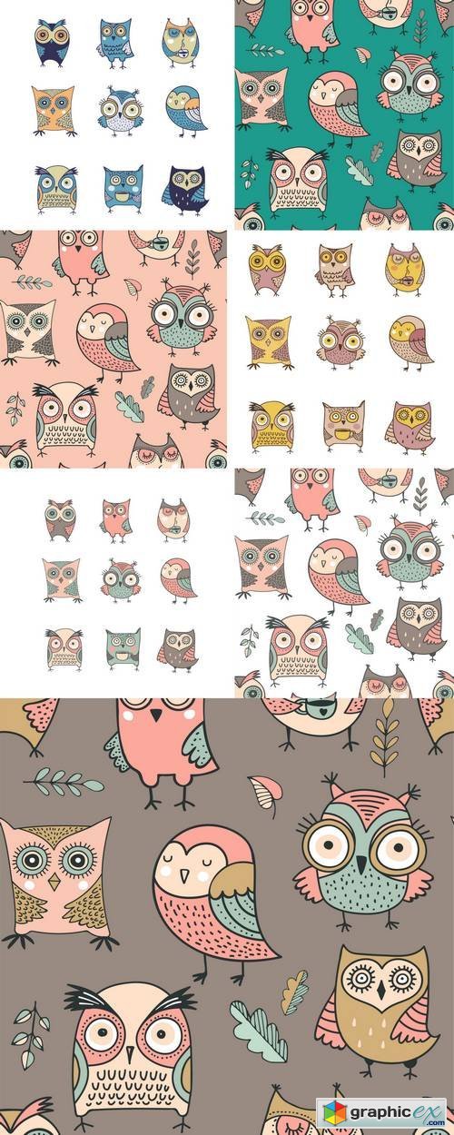 Cute, Hand Drawn Owl Pattern