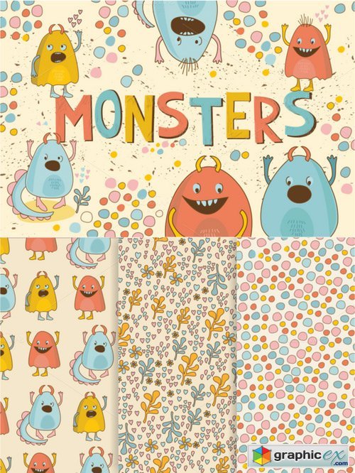 Cute Little Monsters(vector,jpg,png)