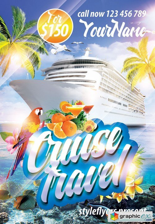 Cruise Travel PSD Flyer Template + Facebook Cover