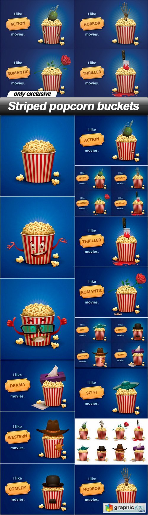 Striped popcorn buckets - 14 EPS