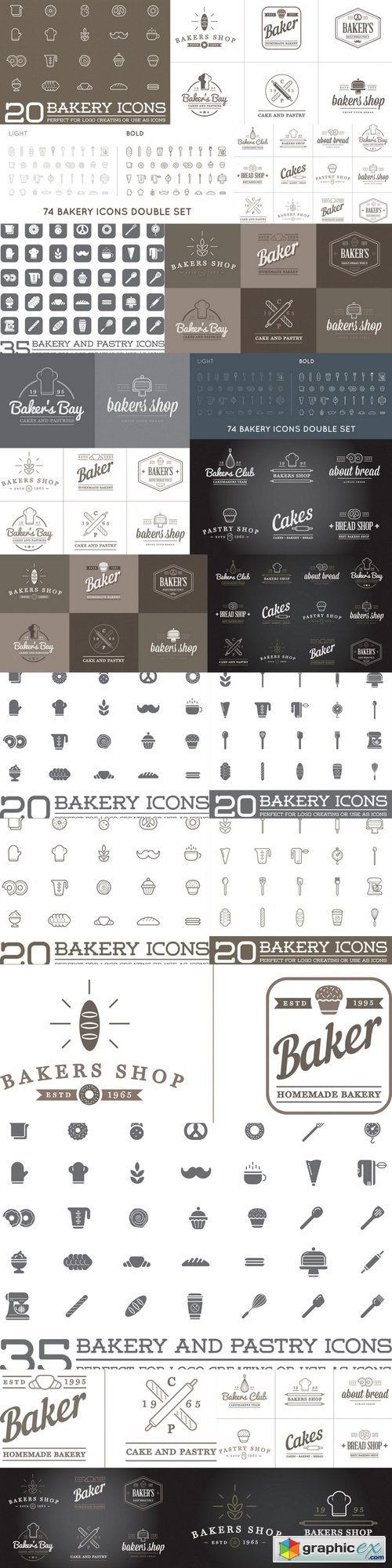 Set of Vector Bakery Pastry Elements and Bread Icons 2