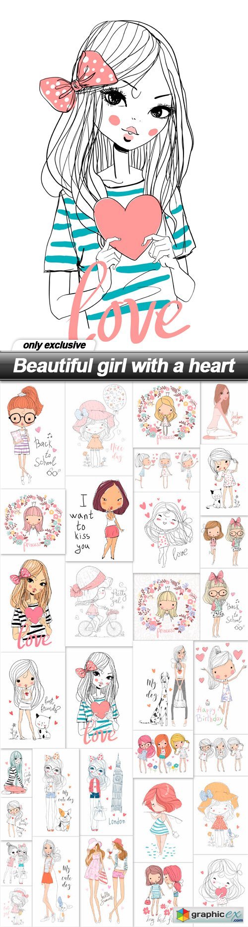 Beautiful girl with a heart - 32 EPS