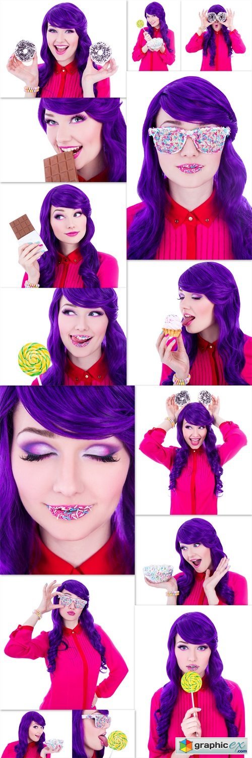 Beautiful woman with purple hair