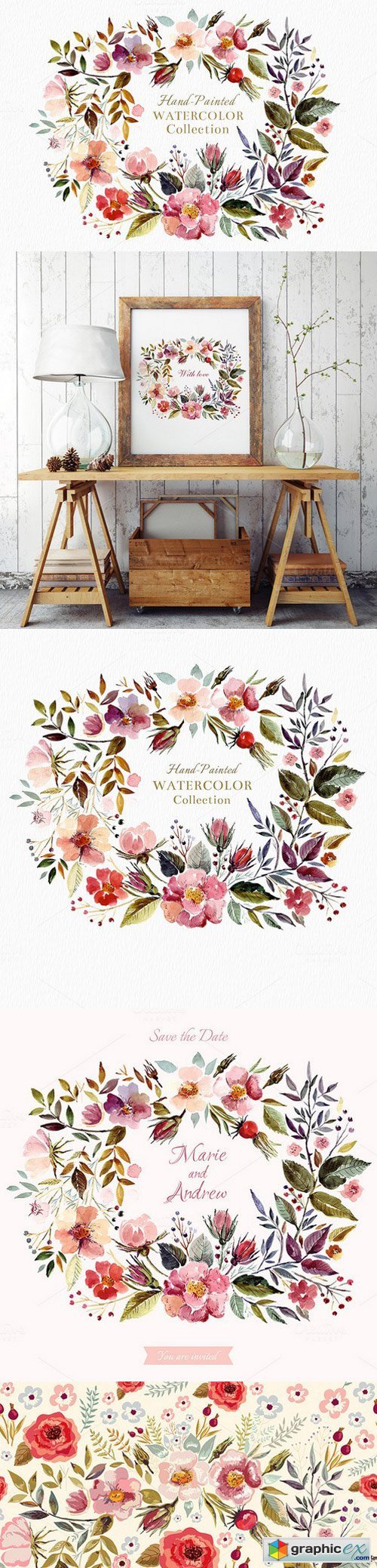 Big watercolor floral collection