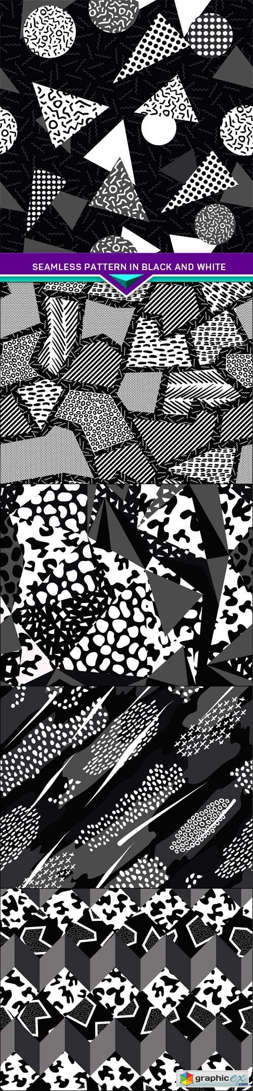 Geometry retro seamless pattern in black and white 5x EPS