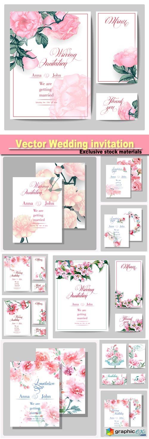 Wedding invitation with a variety of flowers