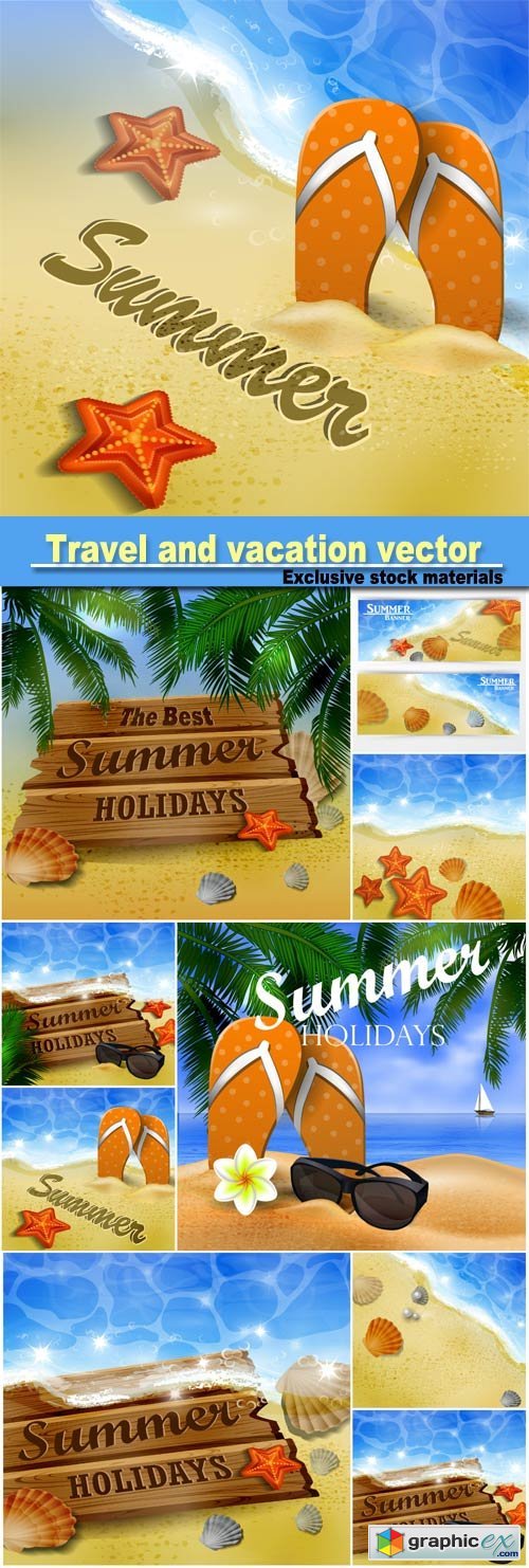 Beautiful beach top view, travel and vacation vector banners
