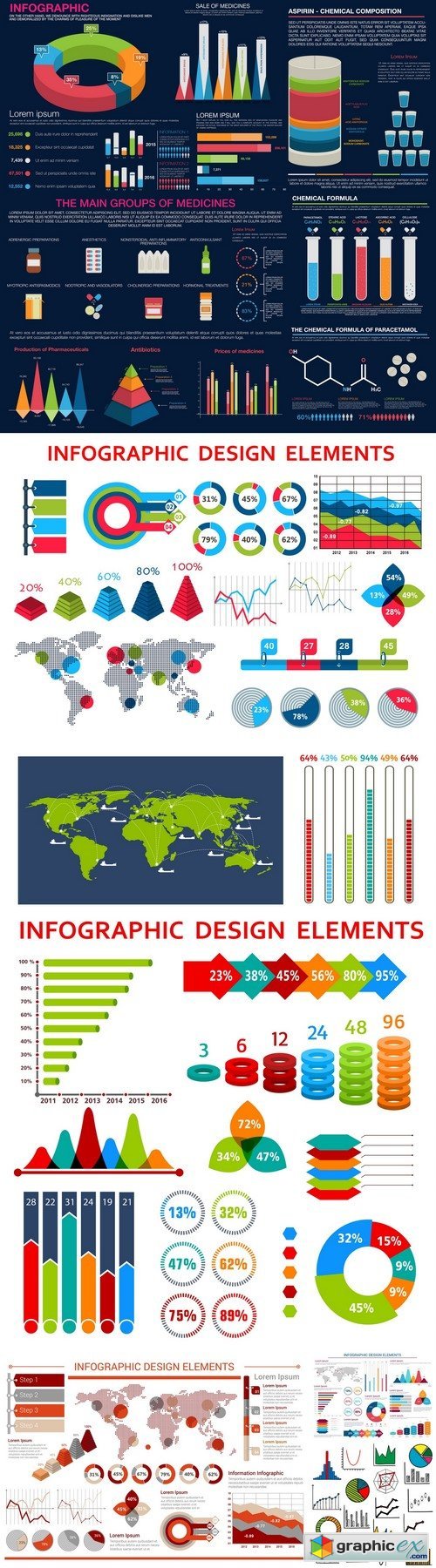 Infographic design template with graphs, world map