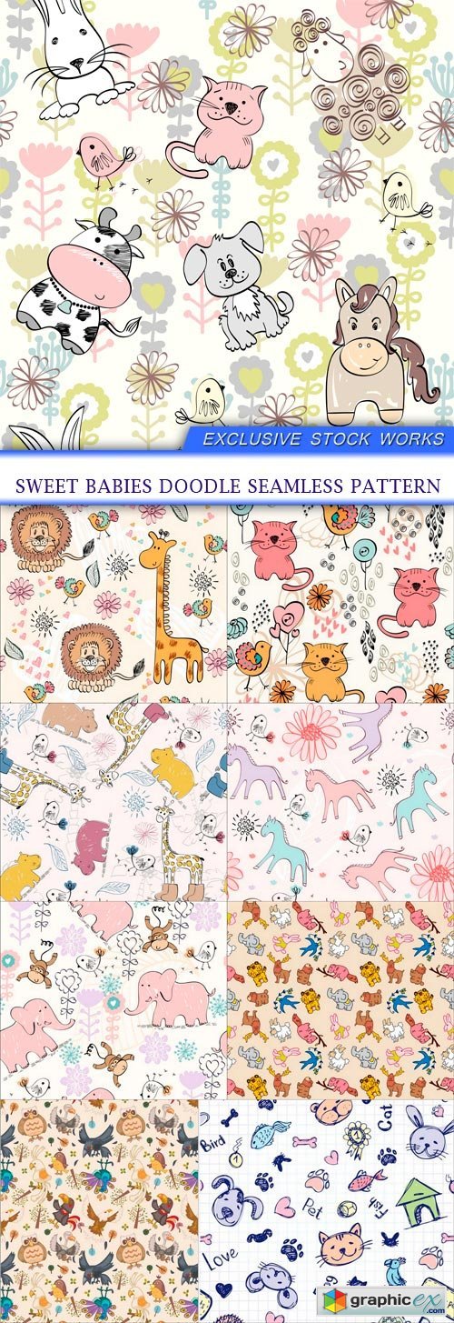 Sweet babies doodle seamless pattern 9X EPS