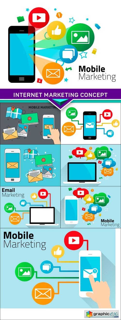 Internet Marketing Concept with Laptop and Icons 8x EPS