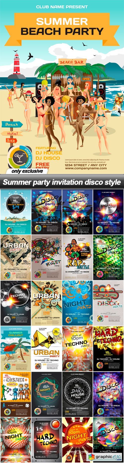 Summer party invitation disco style - 25 EPS