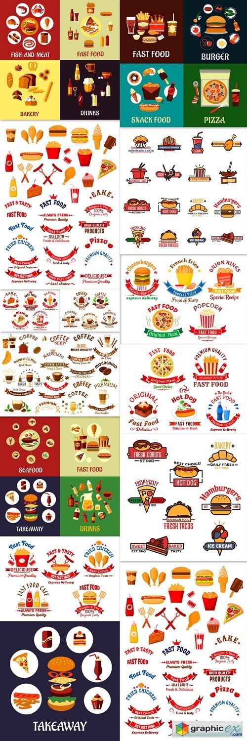 Advertise here Fast food dishes and drinks icons for cafe design