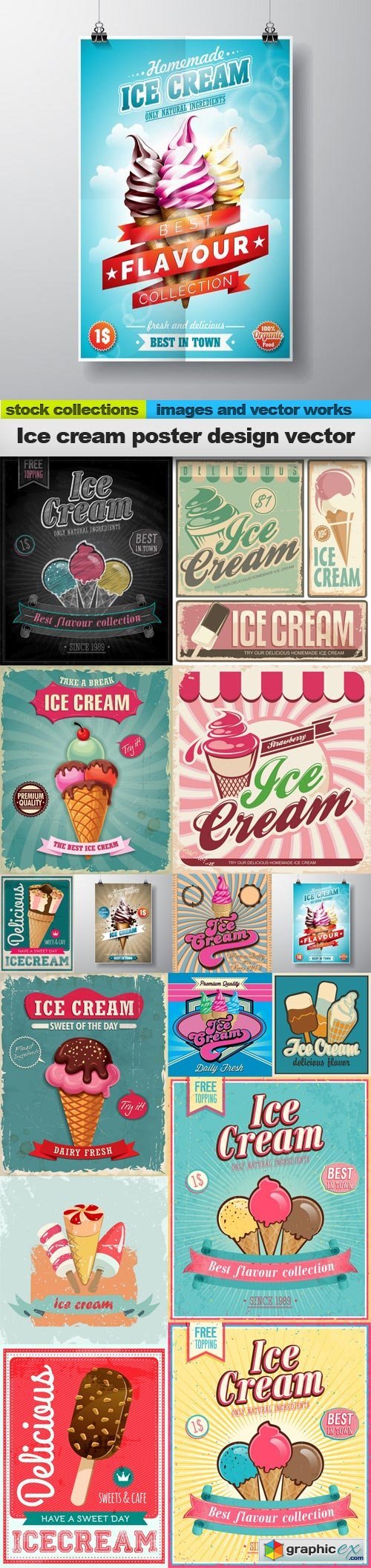 Ice cream poster design vector, 15 x EPS