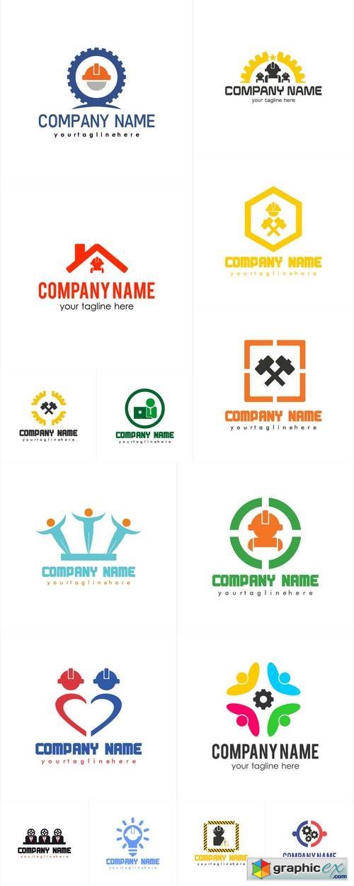 Worker and Contruction Logo Vector