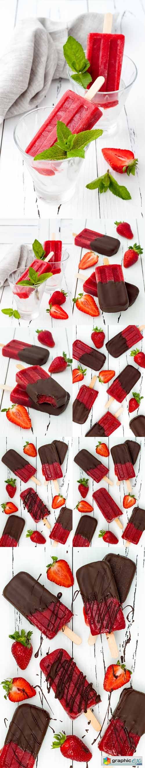 Photo Set - Chocolate Dipped Strawberry Red wine Popsicles