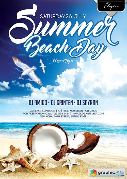 Summer Beach Day Flyer PSD Template + Facebook Cover