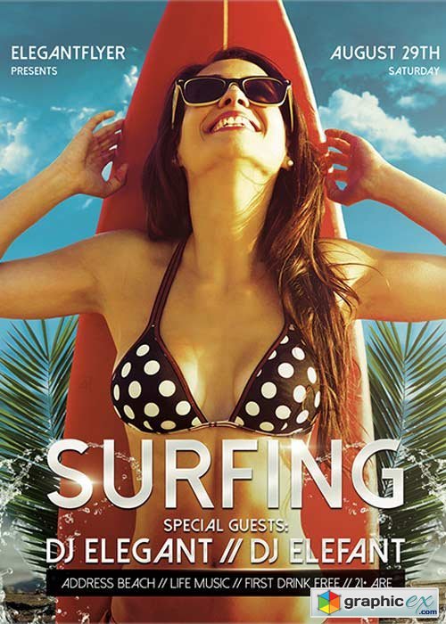 Surfing Flyer PSD Template + Facebook Cover