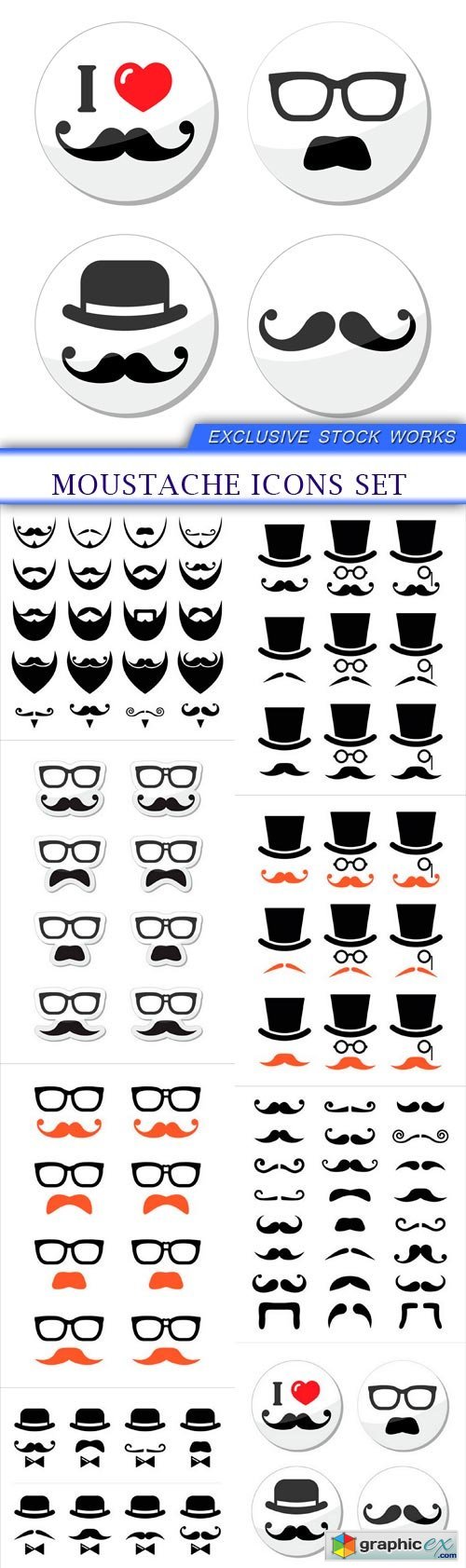 moustache icons set 8X EPS
