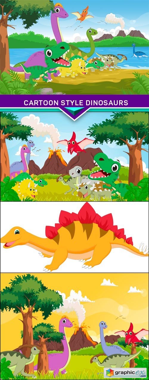 Cartoon style dinosaurs 4x EPS