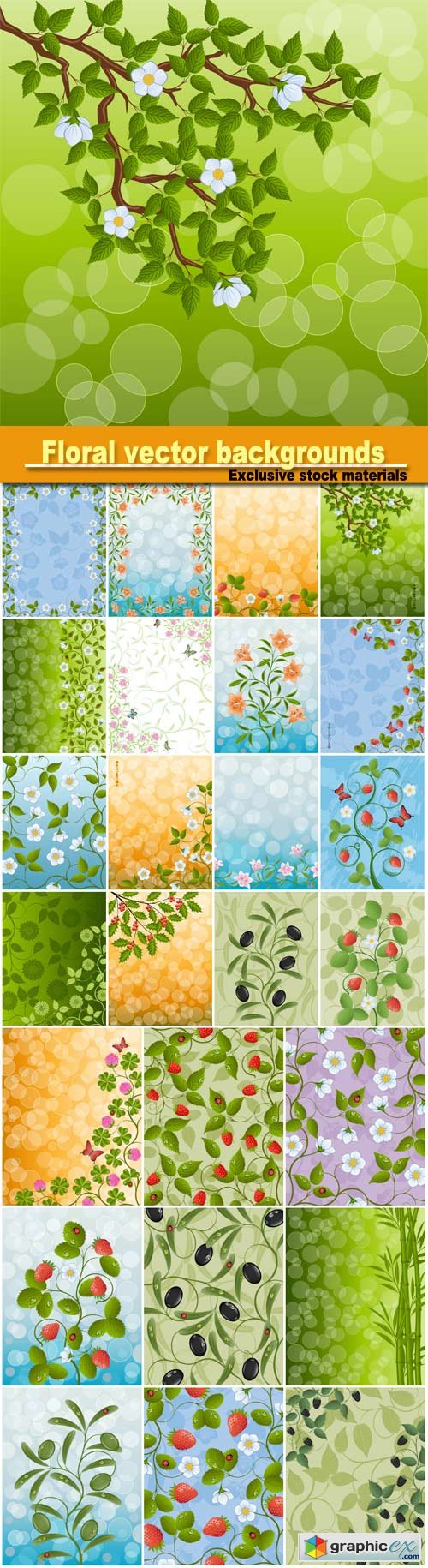 Vector background with flowers and berries
