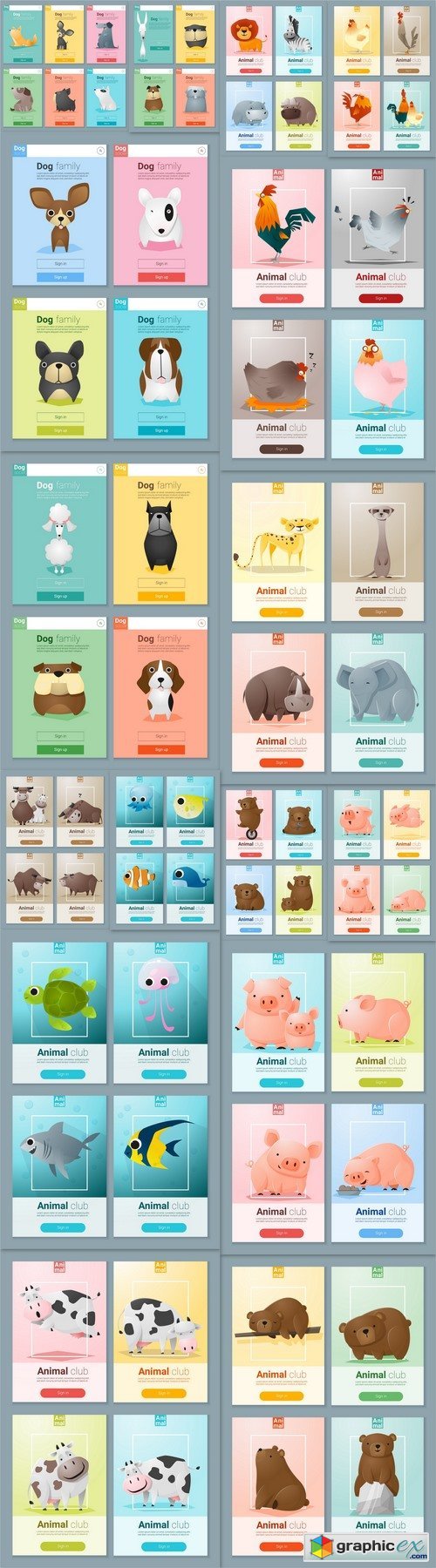 Set of Wild animal templates for web design