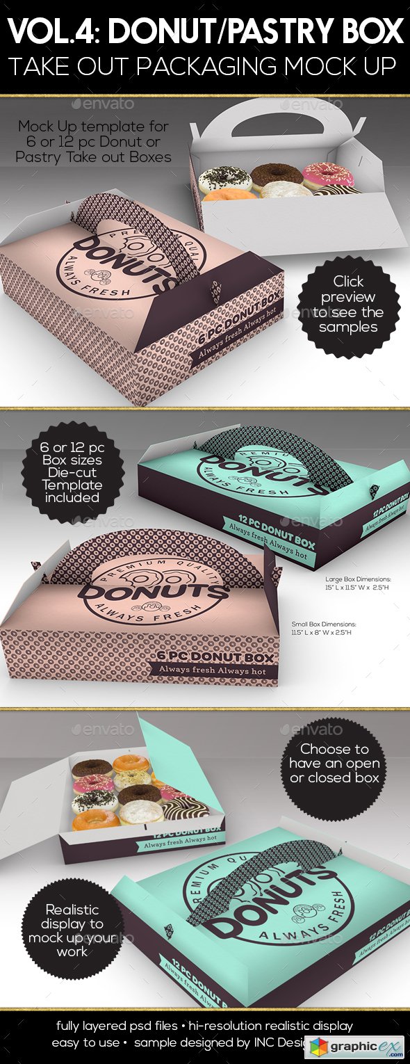 Packaging Mock Up Donut or Pastry Take Out Carrier Boxes VOL.4