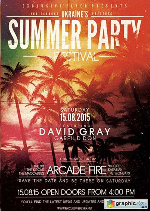 Summer Party Festival V2 Premium Flyer Template + Facebook Cover