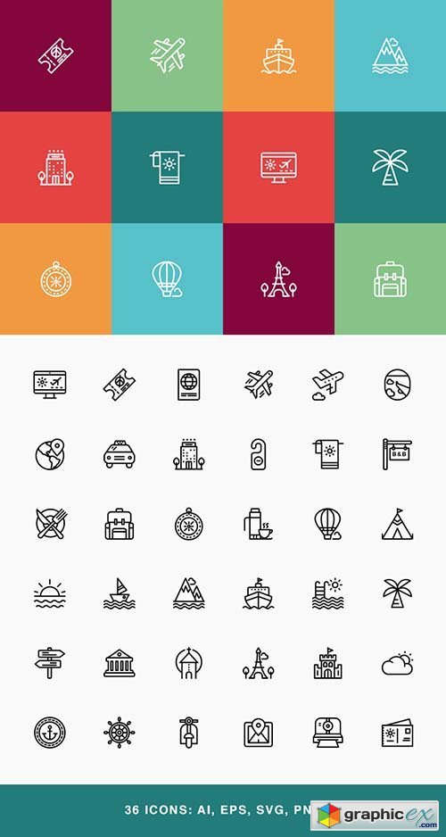 AI, EPS, PNG, SVG Vector Icons - Travel & Tourist Stroke Icon Set