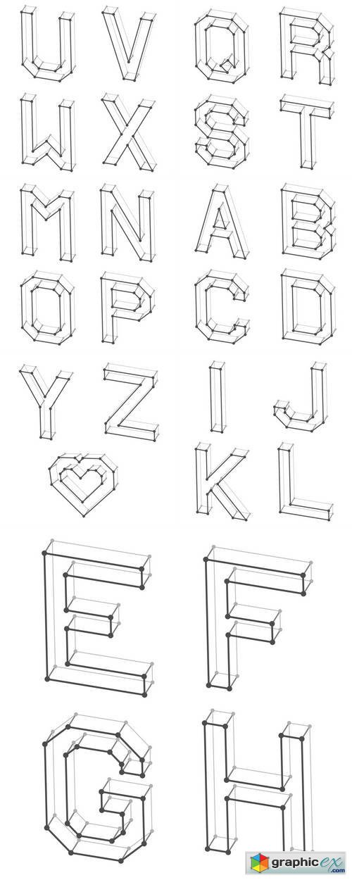Wireframe Font Alphabet Letters