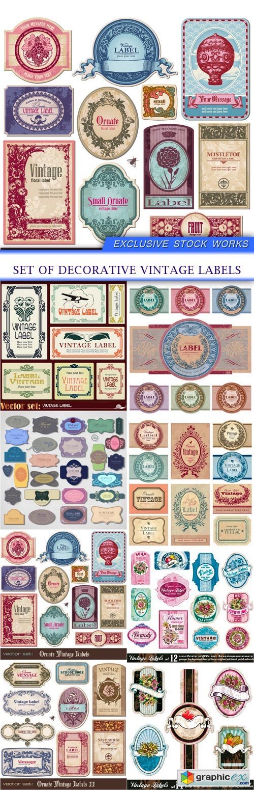 set of decorative vintage labels 8X EPS