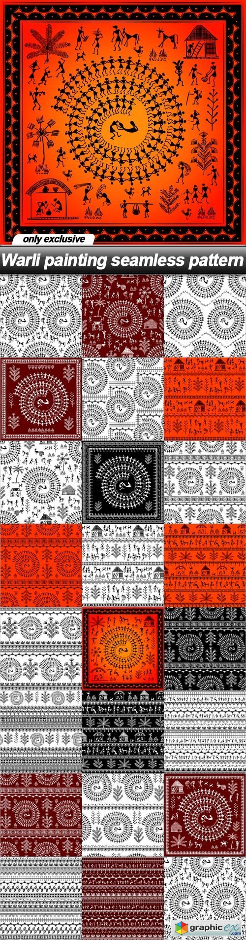 Warli painting seamless pattern - 23 EPS