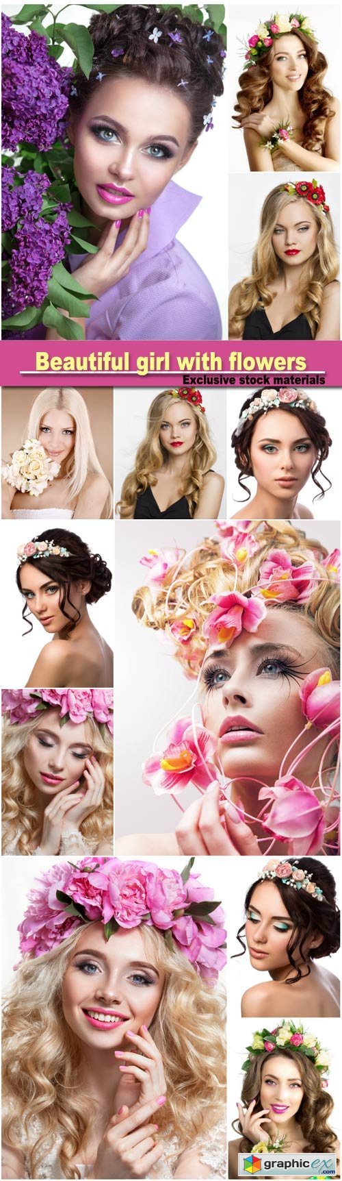 Beautiful girl with flowers, woman with a wreath on his head