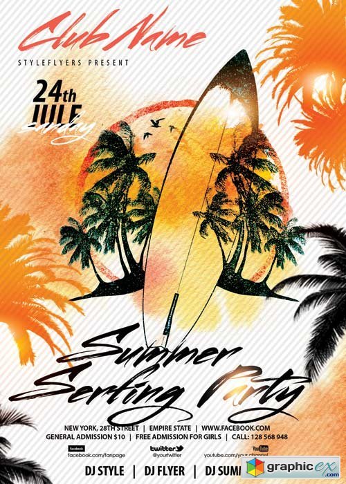Summer Serfing Party PSD Flyer Template