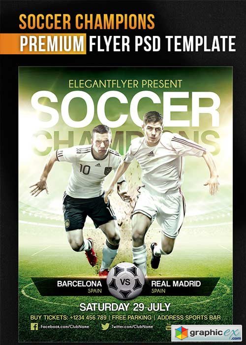 Soccer Champions Flyer PSD Template + Facebook Cover