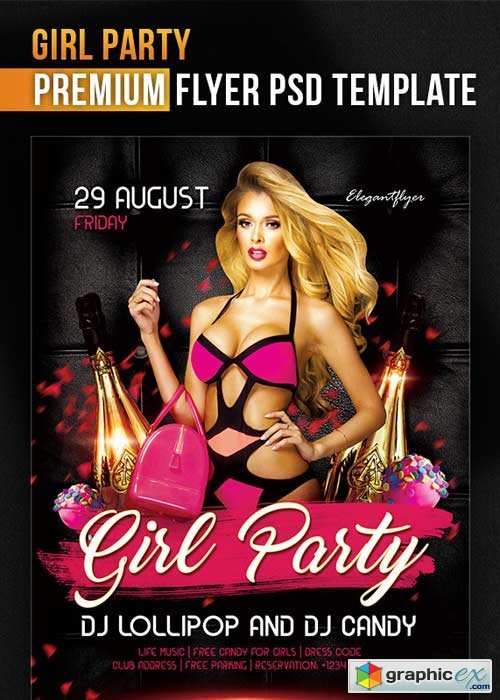 Girl Party Flyer PSD Template + Facebook Cover