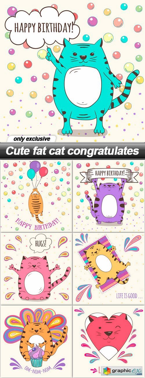 Cute fat cat congratulates - 7 EPS
