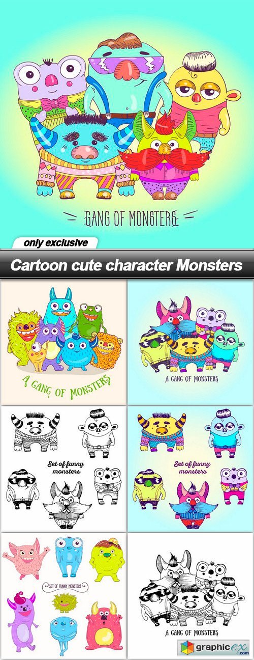 Cartoon cute character Monsters - 7 EPS