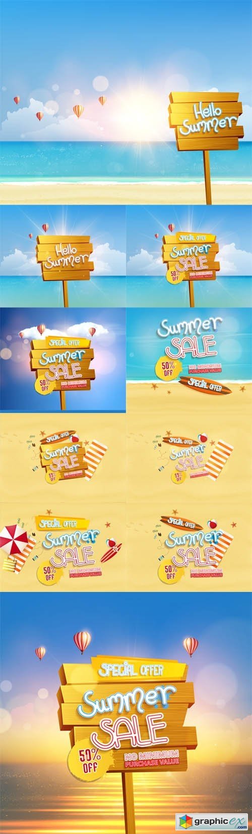 Summer Sale Background Design, with Text and Beach Objects