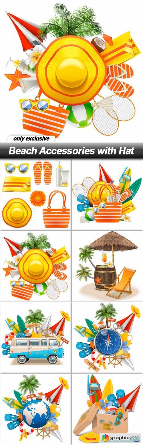 Beach Accessories with Hat - 8 EPS