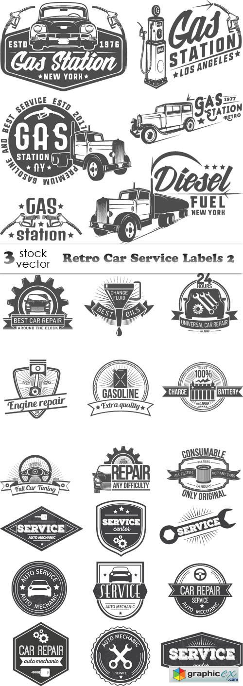 Retro Car Service Labels 2