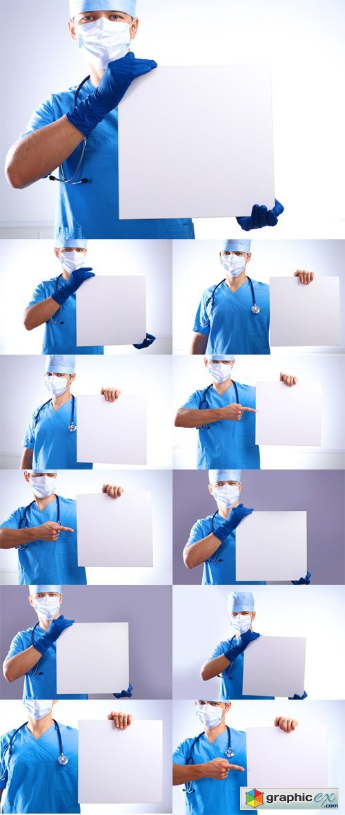Photo Set - Surgeon in the Mask Holds a Placard