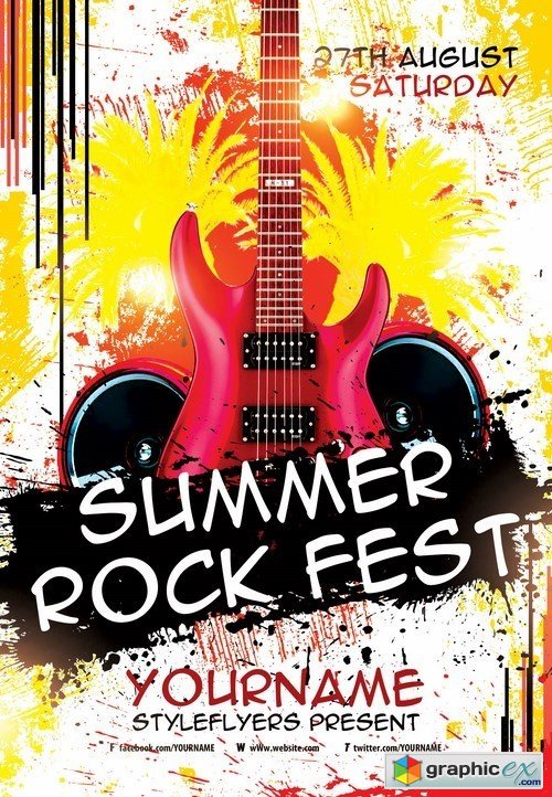 Summer Rock Fest PSD Flyer Template + Facebook Cover